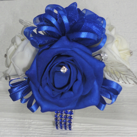 Royal Blue & White Rose Wrist Corsage